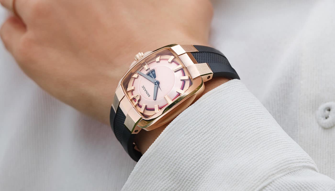 Horizon Midsize rose pvd rubber strap