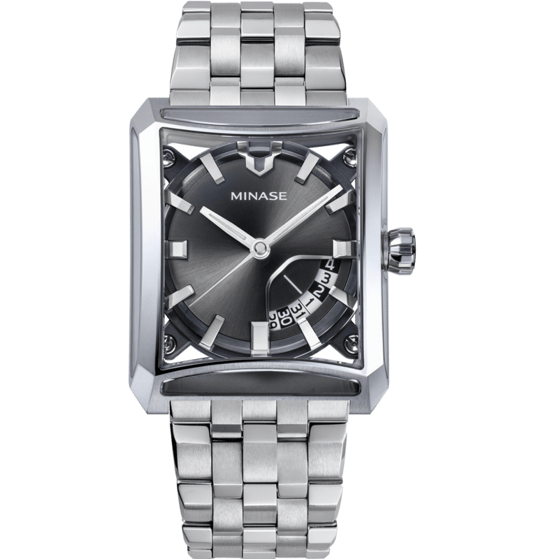 minase watch 7 windows grey dial stainless steel bracelet