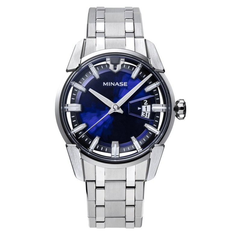 Minase watch with ocean blue dial on stainless steel bracelet