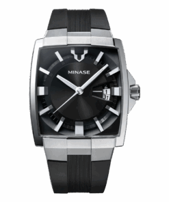 minase horizon rubber watch black dial