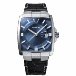 horizon leather minase watch blue dial