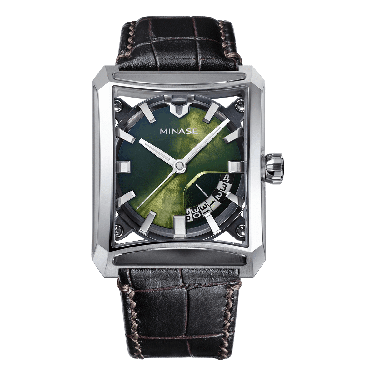 7 windows 2.0 green dial leather strap