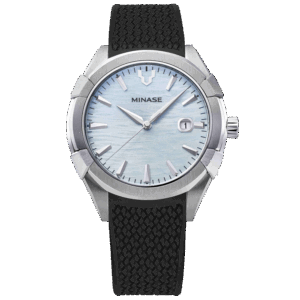 Minae Uruga 42mm black rubber ice blue dial