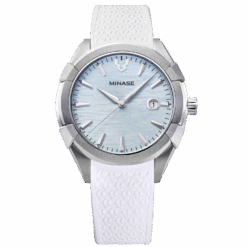 Minae Uruga 42mm white rubber ice blue dial