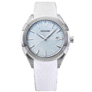 Minae Uruga 42mm white rubber ice blue dial