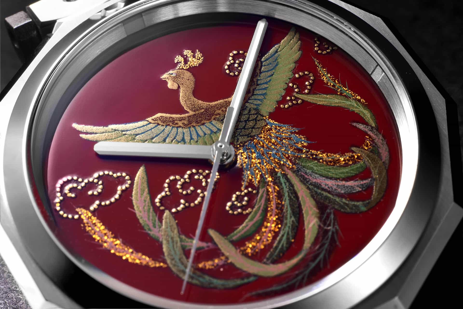 Minase phoenix pocket watch handmade with wajima makie technique